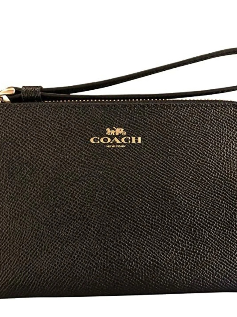 Coach Women's Crossgrain Leather Corner Zip Wristlet, Black